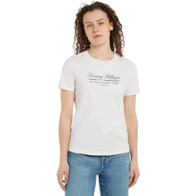 Image de Tommy Hilfiger Women REG Script Graphic C NK SS WW0WW43502 White (Ancient White) S