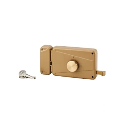 Image de THIRARD Serrure horizontale en applique à bouton tirage pour porte d&#039;entrée, gauche, axe 70mm, 140x90mm, noir, 3 clés