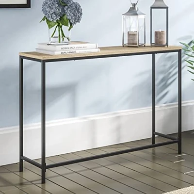 Image de [en.casa] Table Console pour Salon d&#039;Appoint Panneau de Particules Mélaminé Métal 80 x 100 30 cm Effet Bois Noir