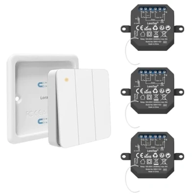 Image de LoraTap Kit Interrupteur Sans Fil, Portée 200 m, Radio 868 MHz, Va et vient, Télécommande On/Off Pour Éclairage, 3 Canaux, Modernisation