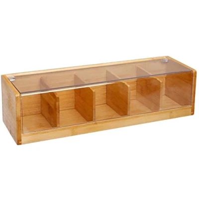 Image de VITA PERFETTA Boîte à Thé 5 Compartiments en Bambou, de Rangement pour les Sachets (36 x 11 9 cm)