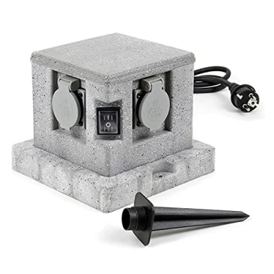 Image de WilTec Prise de Jardin Quadruple Aspect Granit, IP44, extérieure avec Deux Interrupteurs, Câble 1,5 m