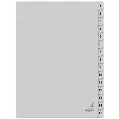 Image de Kangaro Lot de 15 intercalaires en carton avec chiffres A4 1 15. 180 g/m² gris recyclé FSC