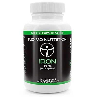 Image de Fer Complément Alimentaire 14mg 150 Capsules (5 mois) à Désintégration Rapide, avec 14 mg de Fumarate en Poudre (Ferrous Iron Supplement)