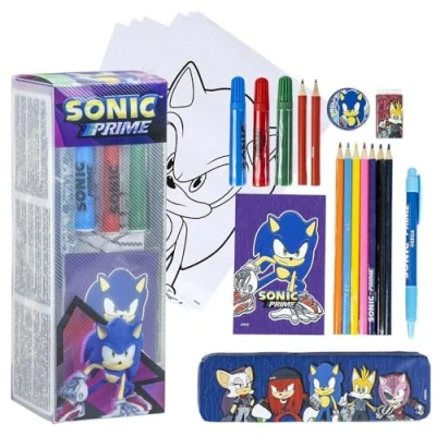 Image de Set de papeterie inspiré Sonic Prime Couleur Bleue 11 x 24 9,5 cm Comprend Tout ce Dont Vous Avez Besoin pour colorier Produit Original conçu en Espagne