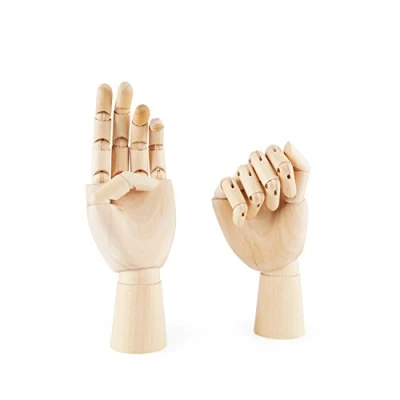 Image de Main de mannequin en bois articulée PDFans, pour art, dessin et présentation gauche Left+Right Hands