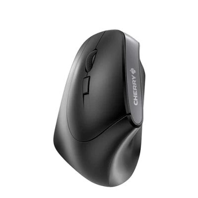 Image de CHERRY MW 4500 LEFT, souris sans fil, ergonomique pour gauchers, design 45, 6 boutons et molette de défilement, capteur précis avec résolution réglable sur 3 niveaux, Noir