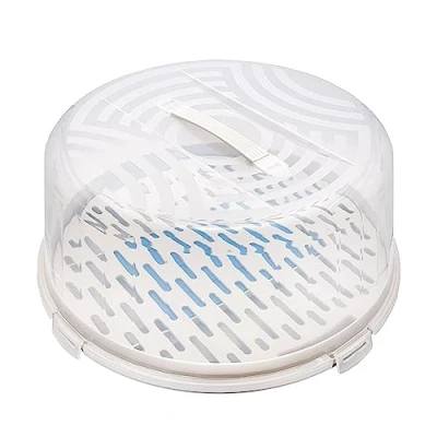 Image de BranQ Home essential Récipient à gâteau rond avec couvercle haut, poignée de transport pratique et insert réfrigérant, en plastique (PP), sans BPA, crème/transparent, 334 x 156 mm