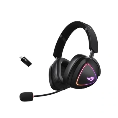 Image de ASUS ROG Delta II Casque Gaming sans Fil connectivité tri Mode avec Speednova, membranes de 50mm plaquées en Titane, jusqu&#039;à 110 Heures d&#039;autonomie Batterie, Conception légère 315g
