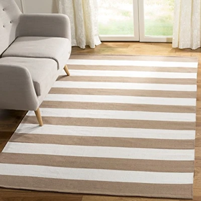 Image de SAFAVIEH Grand Tapis de Salon rectangulaire pour Une Utilisation en intérieur, Coton, Sable/Ivoire, 90 X 150 cm