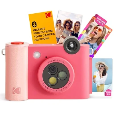 Image de KODAK Smile+ Appareil Photo numérique à Impression instantanée 2 en 1 et imprimante sans Fil Bluetooth 10 MP, Objectif Effet Rotatif spécial, Photos Autocollantes Zink x 3 Fuchsia