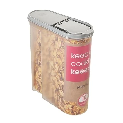 Image de keeeper Boîte Verseuse Jean Pour les Produits Secs, Couvercle à Clapet, 2,6 L, Polypropylène, 21,5 x 9,5 24 cm, Nordic Grey