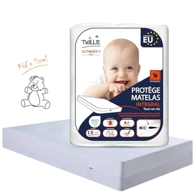 Image de Twillie Housse de Matelas Intégrale 70x160x15 cm Imperméable Qualité Supérieure Anti Punaise lit Oeko TEX® Protège Traitement AEGIS® acarien, bactérien Alèse Fabriqué en EU