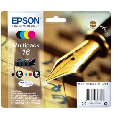 Image de Epson Multipack 16 Stylo Plume, Cartouches d&#039;encre d&#039;origine, 4 couleurs: Noir, Cyan, Magenta, Jaune, WF 2010W 2510WF 2530WF 2540WF 2630WF 2650DWF 2750DWF 2660DWF 2760DWF