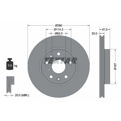 Image de TEXTAR 92156600 Disque de frein 280 22 05/09 114,3 ventilé l&#039;intérieur sans boulon fix roue, moyeu roue SUZUKI: SX4 I 5 portes