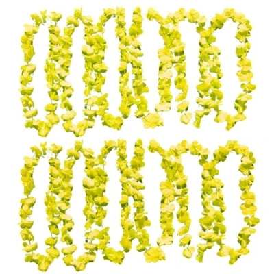 Image de UV FLOOR Collier de Fleurs Jaune Fluo Qualité Premium Accessoire Fluorescent Fête Déguisement Lot 12