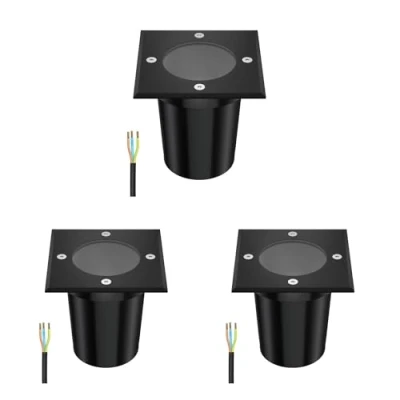 Image de ledscom.de 3 pièces luminaire encastré de sol RELI pour l&#039;extérieur, IP67, noir, carré, 11 x 11cm, 1x GU10 max. 15W