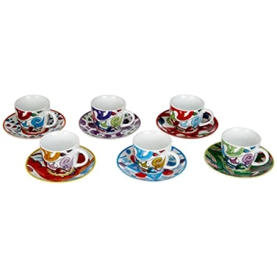 Image de Excelsa Lisbona Lot de 6 tasses à café avec soucoupe, porcelaine, multicolore