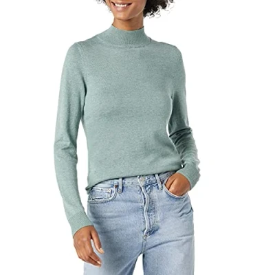 Image de Amazon Essentials Pull léger à col montant (grandes tailles disponibles) Femme, Vert Sauge Chiné, M