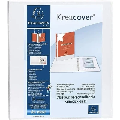 Image de Exacompta réf. 51844E 1 Classeur opaque rigide personnalisable 3 poches 4 anneaux en D de 50 mm Dos 75 Dimensions extérieures : 32 x 29,5 cm Format à classer A4 Maxi Coloris blanc