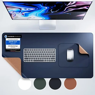 Image de MYMIND Sous mains Set de 2 Bleu 80x40 Qualité supérieure avec tapis souris supplémentaire Liège naturel écologique pour ordinateur portable bureau 800x400 foncé
