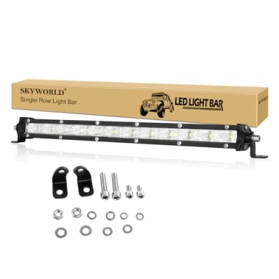 Image de SKYWORLD 60W 33cm Phare de Travail LED Barre 12V Inondation Projecteur Voiture Etanche IP67 Rangée Unique Feux Antibrouillard pour 4x4 Camion Tracteur SUV Bateau