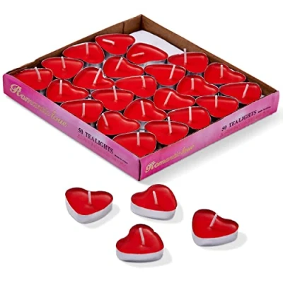 Image de THE TWIDDLERS Ensemble de 50 Bougie Coeur Rouge, Saint Valentin en Forme pour Mariages, Valentin, Demande mariage Romantique, Bougies 4cm