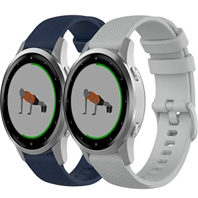 Image de Yikamosi Compatible avec Garmin Vivoactive 4S Bracelet,18MM Slibération Rapide Silicone Souple Fermoir en Acier Inoxydable Remplacement Bracelet pour 4S/Vivomove 3S,Bleu Nuit+Gris