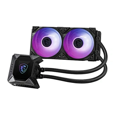 Image de MSI MPG CORELIQUID K240 Kit Watercooling CPU, Pompe LCD avec Ventilateur 60mm, 2x 120mm ARGB TORX FAN 4.0, Tuyaux Anti Évaporation, Compatible GI Cooling, Mystic Light et Sockets AMD &amp; Intel