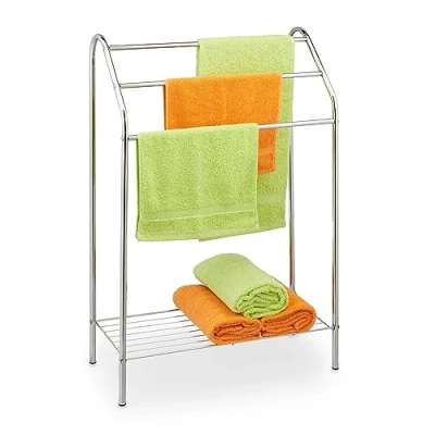 Image de Relaxdays Porte Serviettes, 3 Barres, Non Fixe, étagère, Acier, HxLxP: 83,5x57,5x25,5 cm, sèche argenté