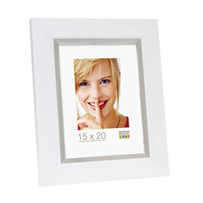 Image de Deknudt Frames S41NK1 Cadre Photo Résine Blanc avec Filet Argenté 40 x cm