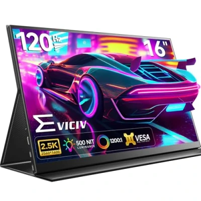 Image de EVICIV Ecran Portable 2.5K 120Hz 16 Pouces Moniteur avec Étui de Protection Mini HDMI Type C OTG Écran pour Ordinateur Portable/PC/PS4/Téléphone, Compatibilité VESA