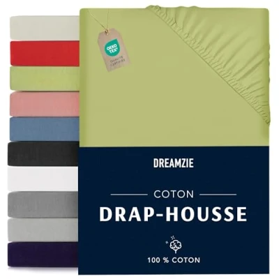 Image de Dreamzie Drap Housse 90x190/200 100% Jersey Coton Certifié Oeko Tex Vert