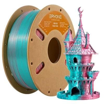 Image de ERYONE Dual Zweifarbig PLA Filament 1,75 mm, Drucker 3D 1 kg Spule +/ 0,03 Sarcelle et Orange Rouge