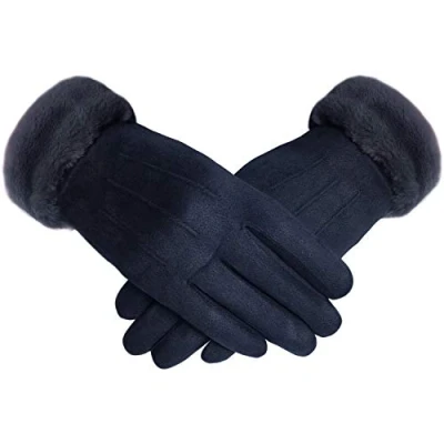 Image de TOSKATOK Ladies Womens Élégant Gants d&#039;hiver chauds et confortables en simili suède avec doublure confortable manchette fausse fourrure Taille unique Marine