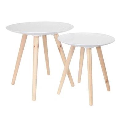Image de Tables gigognes rondes blanches déco (Lot de 2 tailles différentes)