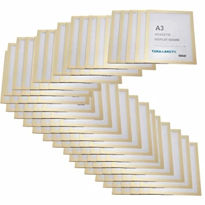 Image de TUKA i AKUT 100x A3 Cadre d&#039;affichage Magnétique, Adhésif pour Signe Enseignes, Pochette d&#039;information Fermeture Porte Affiche, Sachet de 100 Couleur Or, TKD8400