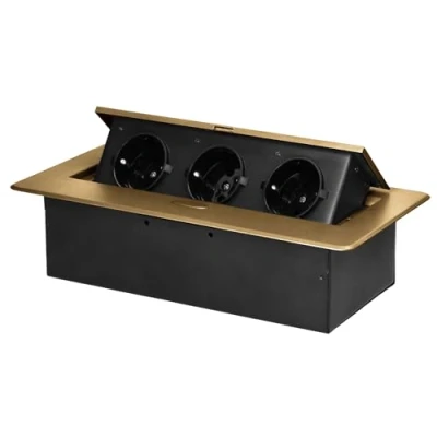 Image de Miratic Bloc Prise Encastrable Plan de Travail avec Bord Plat et 3 Prises Schuko Multiprise Bureau adaptée à la Norme Allemande Escamotable Pas câble d&#039;alimentation (Schuko) (doré)