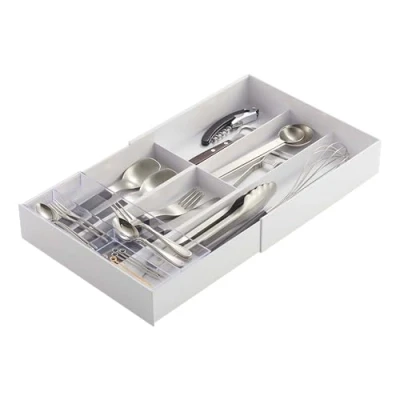 Image de Yamazaki 3382 Tower Plateau à Couverts Extensible avec glissière, Blanc, Résine ABS/Résine PS, Minimaliste, 25 x 24.6 5.7 c m
