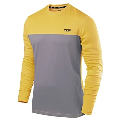 Image de TCA Tee Shirt Homme Manches Longues Tshirt Manche Longue de Sport Element avec Col Haut pour Running Musculation Course Quickdry Gris/Jaune, M