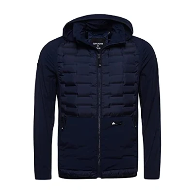 Image de Superdry Hooded Down Jacket Doudoune À Capuche Hybride, Eclipse Navy, Large pour des Hommes
