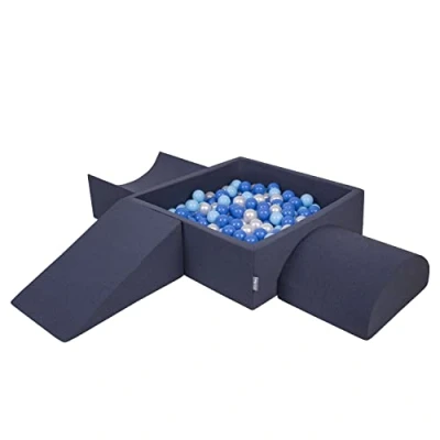 Image de KiddyMoon Aire De Jeux en Mousse avec Carré Piscine À Balles (200 Balles) Fosses Boules pour Enfants Jouets Parcours Obstacles, Fabriqué UE, Bleu Foncé:Babyblue/Bleu/Perle