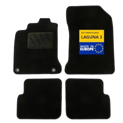 Image de DBS Tapis de Voiture sur Mesure pour Laguna 3 (2007 à 2015) Sol antidérapant Automobile Moquette Galaxy 4 pièces, Noir