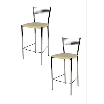 Image de t m c s Tommychairs Set 2 tabourets Elegance pour Cuisine, Bar et Salle à Manger, Robuste Structure en Acier chromé Assise rembourrée revêtue Cuir Artificiel Couleur Ivoire
