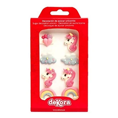 Image de Dekora Decoration Cupcake Comestible Gateau avec la Forme des Licornes, Nuages et Coeurs Pack de 8 Figurines comestibles, Taille Unique