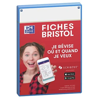 Image de Oxford Révision 2.0 Lot de 50 Fiches bristol format A5 (14, 8 x 21cm) fond Uni Blanc Recto/Verso cadre Turquoise