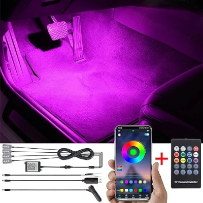 Image de TABEN Kit d&#039;éclairage ambiant de Voiture 64 Couleurs RF Télécommande + APP Control USB Lumière d&#039;ambiance Pied Voiture, DIY RVB Multicolore Son Active Music Sync Éclairage intérieur