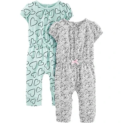 Image de Simple Joys by Carter&#039;s 2 Pack Fashion Jumpsuits Combinaison, Blanc Points/Vert Menthe Cœurs, 0 3 Mois (Lot de 2) Bébé Fille