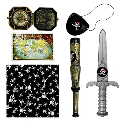 Image de 6 Ensembles De Pirates, Sabre Pirate, Masque Pour Les Yeux Bandeau TêTe Mort, Accessoires Simulation DéCorations D&#039;Halloween, FêTe à ThèMe