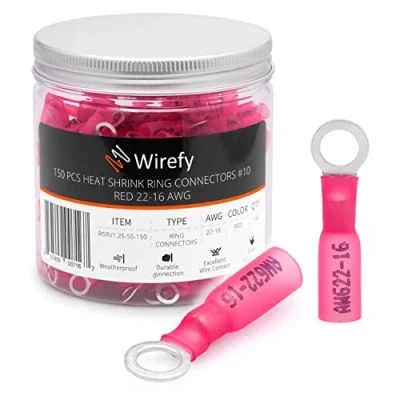 Image de Wirefy 150 Pièces Cosses Électriques à Sertir Ronde M5 Kit de a Oeil Thermorétractables pour l&#039;Automobile 0,5 1,5 mm²